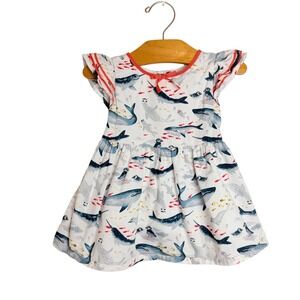 Genuine Kids OshKosh Whale Narwhal Sea Life Print Flutter Sleeve Dress 12M